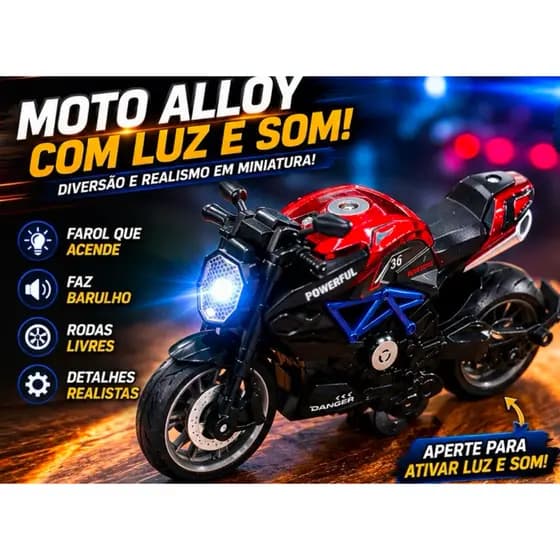 Moto Miniatura Alloy Com Luz E Som Colecionável Realista