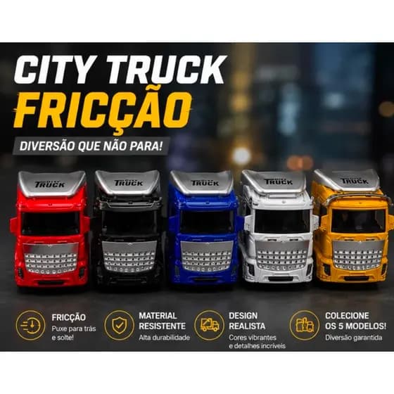 Caminhão Miniatura City Truck Com Fricção - Várias Cores Disponíveis - Alta Durabilidade
