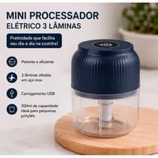 Mini Processador Elétrico USB 300ml Recarregável 3 Lâminas Inox Triturador de Alimentos