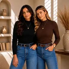 Blusa Feminina Gola Alta Canelada Manga Longa Segunda Pele