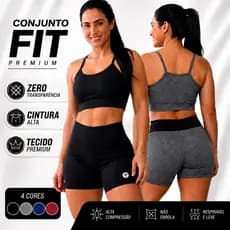 Conjunto Feminino Short Cintura Alta + Top Alcinha Zero Transparência Moda Fitness Academia
