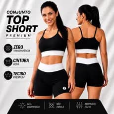 Conjunto Feminino Academia Short Cintura Alta + Top Alcinha Zero Transparência Moda Fitness