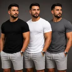 Kit 3 Camisetas Masculina Canelada Texturizada Slim Ribana Premium Basica Casual Para o Dia a Dia
