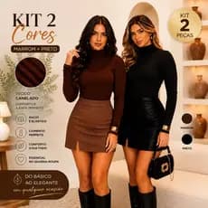 kit 2 Blusas Femininas Gola Alta Canelada Premium Manga Longa Conforto e Estilo
