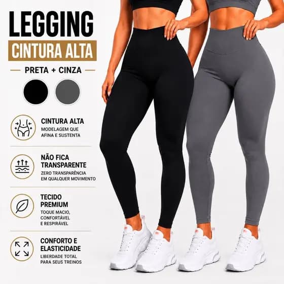 Calça Legging Feminina Fitness Cintura Alta Academia Zero Transparencia