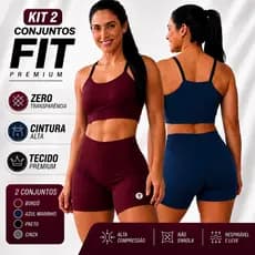 Kit 2 Conjunto Feminino Short Cintura Alta + Top Alcinha Zero Transparência Moda Fitness  e Academia