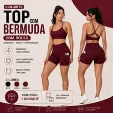 Conjunto Feminino Fitness Short Com Bolso Cintura Alta + Top Zero Transparência Moda e Academia