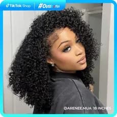 [WEAR GO HALF WIG] ISEE Peruca de Cabelo Humano Sem Cola com Linha Capilar Invisível, Estilo Cacheado Kinky, Peruca Reve