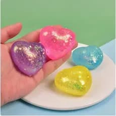 Conjunto de 4 Brinquedos de Apertar em Forma de Coração, Itens Sensoriais Preenchidos com Gel Brilhante para Crianças e