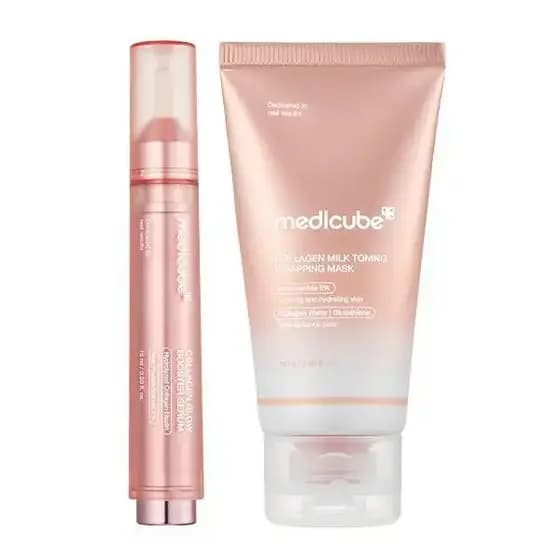 [medicube] Milky Glow Lock Collagen Duo l Máscara Envolvente de Colágeno Milky Glow (Uso de 20 Minutos) + Sérum de Leite