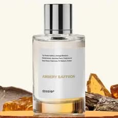 Ambery Saffron, Dossier, Perfume Unissex, Eau de Parfum, 50ml-100ml-150ml, Açafrão, Musgo de Carvalho, Jasmim, Ameixa, C