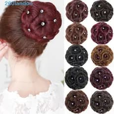 LANDON Coque De Cabelo Sintético , Anel De Flor Donut Nove Flores , Falso Encaracolado Chignon