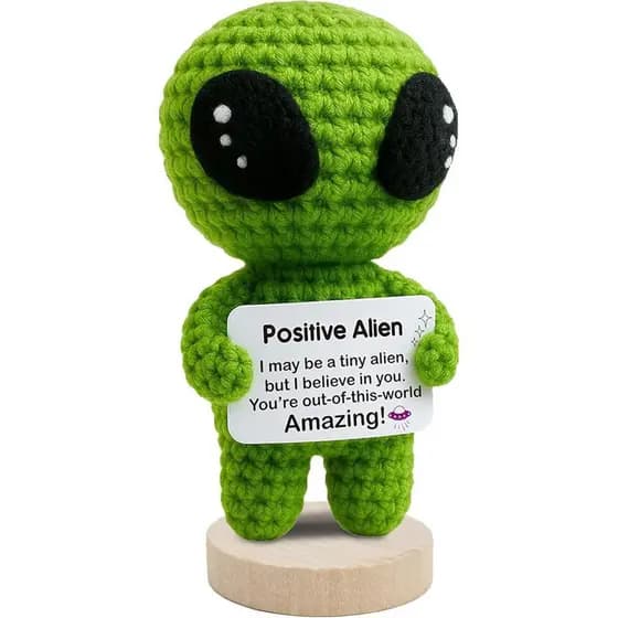 Recheios De Meia De Natal Para Adultos-Pelúcia De Crochê Alienígena Positiva Engraçada Com Cartão De Mensagem De Levanta