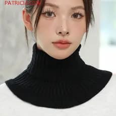PATRICIA1OW Gola Falsa De Alta , Babador De Malha Xale De Inverno Canelado , Cachecol Quente De Cor Sólida Envolve De Lã