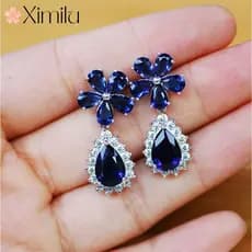 ♥ Brincos de flores frescas de luxo originais, brincos simples, safira, joias de noivado femininas