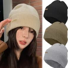 Chapéu De Malha Com Etiqueta Metálica Outono/Inverno-Acessórios De Vestir-Chapéus À Prova De Vento-Suprimentos De Viagem