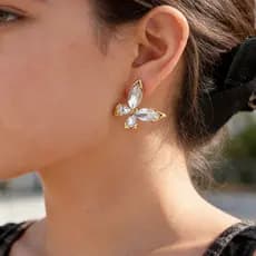 Brinco Robusto De Zircônia Borboleta Vnox Para Mulheres E Meninas , Joias Sem Manchas De Aço Inoxidável Dourado