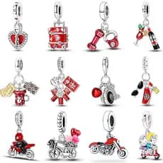 Pulseira Original Winx Club Caber 925 Série Vermelha Mala de Motocicleta Contas de Prata Joias de Aniversário da Sorte p