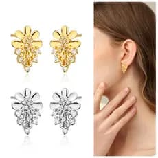Brincos de flores banhados a ouro 18K com zircônias ouro e prata
