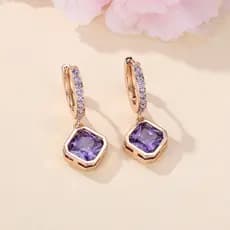 [Estoque pronto] Eryun Novo Estilo Brincos Champanhe Ouro Roxo Diamante Brincos Quadrados Temperamento Moda All-Match Jó