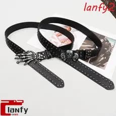 LANFY Cinto De Rebite Preto , Cintura Larga De Caveira Ajustável Y2K , Dedos De Esqueleto Punk De Liga Masculina