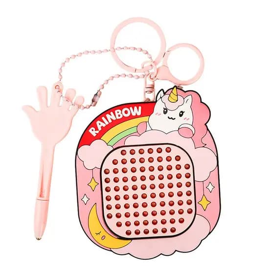 Bonito criativo arco-íris unicórnio bola de aço prancheta magnética chaveiro dos desenhos animados pônei brinquedo estud