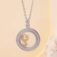 Colar Sol e Lua para Mulheres, Pingente Vintage, Amor, Ursinho, Corrente para Clavícula