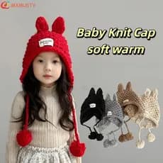 MXMUSTYZA Boné Tricotado À Mão , Chapéu De Crochê Para Bebê De Cor Sólida Com Orelha De Coelho , Macio E Quente Proteção