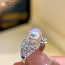 ♥ Luxo francês elegante temperamento pérola anel de prata feminino palácio jóias temperamento All-Match moda