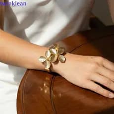 Pulseira De Punho De Flor TWINKLEAN , Pulseiras Elegantes Vintage De Cor Dourada Da Moda , Braço Aberto Com Braçadeira D