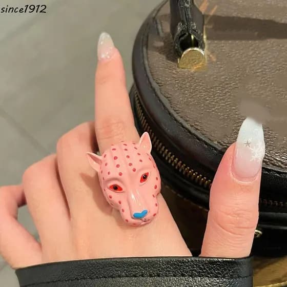 Anel De Gotejamento SINCE , Esmaltado De Cabeça De Leopardo Em Liga De Metal Animal Ajustável De Pantera Vintage