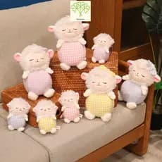 Brinquedo De Pelúcia De Cordeiro Xadrez Fofo Sanyechao , Travesseiro De Boneca De Ovelha Encaracolado Macio , Pingente D