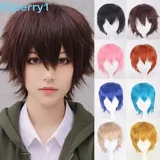 PERRY1 Cabelo Curto E Reto , Perucas Cosplay De Anime Vermelho Branco Rosa Resistente Ao Calor Masculinas Multicoloridas