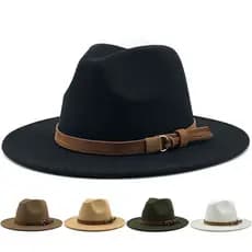 Camurça Luxo Fedoras Chapéus Para Mulheres Homens Chapéu De Feltro 2025 Outono Inverno Boné Grande Borda Senhoras Vintag