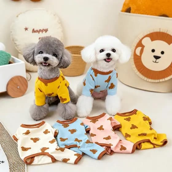 Roupas De Quatro Patas Para Cachorro Urso Fofo/Proteção Barriga De Animais De Estimação Ar Condicionado Gatos Cães