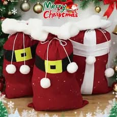 Saco De Presente Flocado De Natal De Grande Capacidade-Decoração De Pelúcia Para Exibição De Embalagem De Festa De Ano N