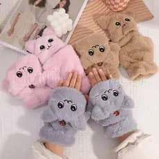 Moda Feminina Luva Quente De Pelúcia-Luvas Grossas Macias Para Meninas-Sem Dedos Térmicas De Toque Feminino-Pele Coelho