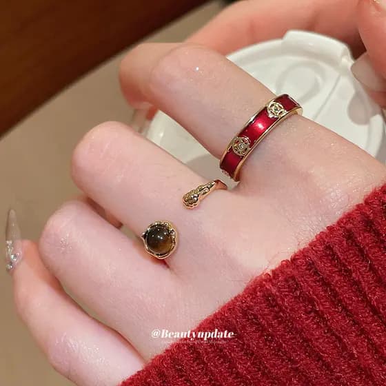 18k ouro Real galvanoplastia óleo gotejamento tigre olho pedra anel aberto luz luxo High-End índice dedo anel nicho temp