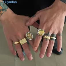 Anéis Abertos Geométricos LYNDON , Punk De Liga 6 Unidades/Conjunto De Letras Irregulares Ajustáveis Com Junta Vintage