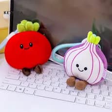 Kids Plush Toy Pendant Keychain Cute Fruit Vegetable with Squeeze Portable Hanging Buckle Stress Relief Fidget Charm for
