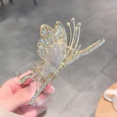 Coreano Liga Strass Borboleta Grampo De Cabelo Cristal Diamante Mulher Hairpin Acessórios Para O