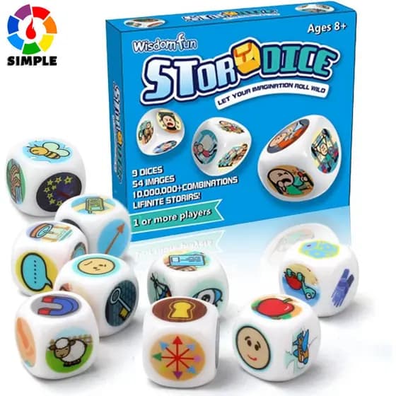 Story Dice Set, 9 Colorful Storytelling Cubes for Early Education, 54 Images Iconic Storytelling Game Dice, Language Exp