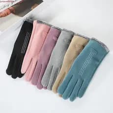 JUNYUE Luvas De Veludo De Inverno , Tela Sensível Ao Toque De Cor Sólida De Pelúcia Femininas À Prova De Vento Para Mant