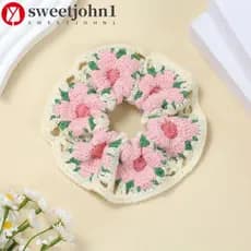 SWEETJOHN1 Scrunchies De Flores De Crochê , Corda De Cabelo De Malha Elásticas , Faixa Rabo De Cavalo Estilo Boêmio