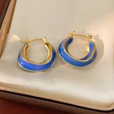 [Estoque pronto] 14k ouro Real galvanoplastia óleo gotejamento Irregular brincos redondos Retro requintado brincos luz l