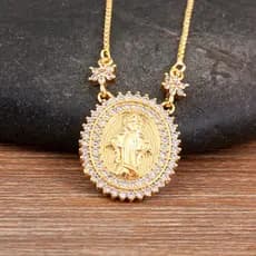 Clássico Versátil Virgem Maria Charme Pingente Colar Para Mulheres Cobre Brilhante Cristal Zircão Crentes Jóias Presente