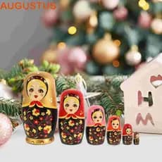 AUGUSTUS Matryoshka Boneca Brinquedos , 6 Camadas Animais Padrão Animal Russa , Olhos Grandes