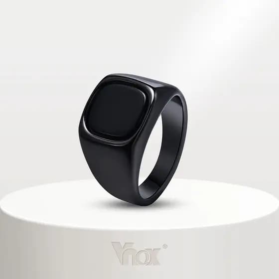 Vnox Fashion Men's Punk Black Stone Ring , Anel De Pedra De Vidro Quadrado De Aço Inoxidável , Jóias Masculinas Pretas A