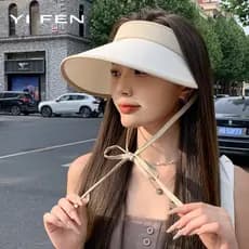 YIFEN doce arco cinta protetor solar chapéu feminino aba grande seda gelo Anti-ultravioleta pára-sol oco chapéu superior