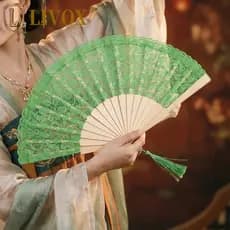 Ventilador Dobrável Com Acabamento Em Renda LIVOX , Portátil Borlas , Oco De Dança Decorativo Leve Vintage